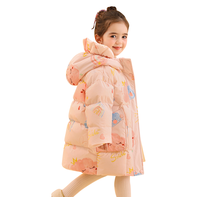 鸭鸭儿童羽绒服中长款女童宝宝可爱加厚洋气保暖冬季小童装外套YD