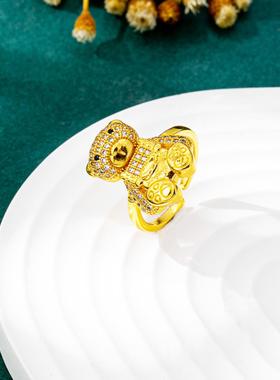 越南沙金小熊背带戒指女轻奢