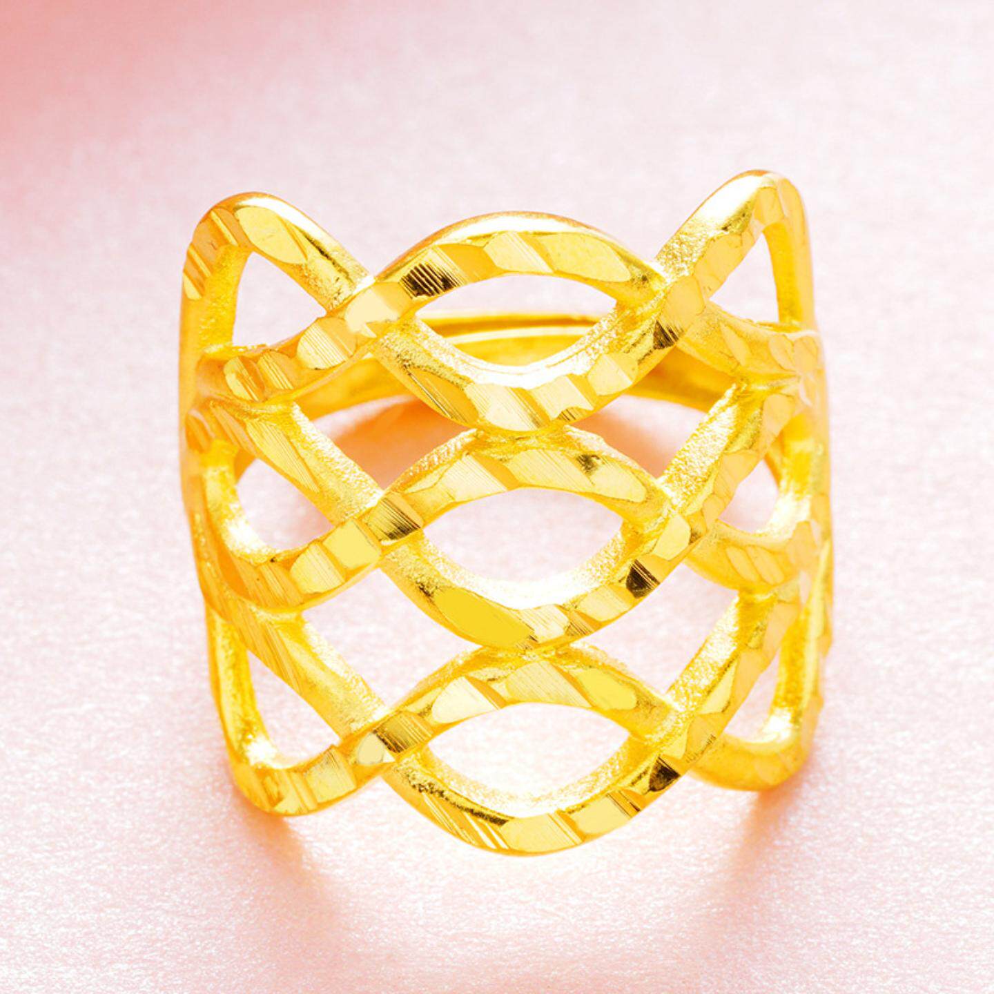 越南沙金波浪形开口戒指 欧美喷砂女士镀24K厚金黄铜饰品