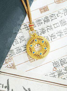 越南古法沙金滴油镂空花丝罗盘久