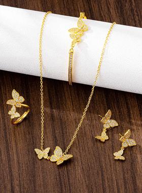 越南沙金镶钻蝴蝶饰品套装