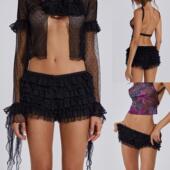 Waist Ruffled Beach Sexy Color Pants Solid Low Wave Lolita