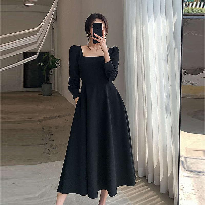 复古赫本风小黑裙women long sleeve fashion dress lady dresses 女装/女士精品 连衣裙 原图主图