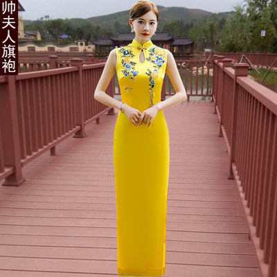 新品走秀长款旗袍优雅复古演出服