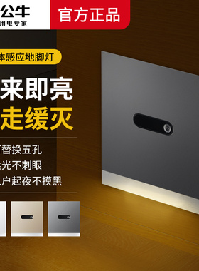 公牛人体感应灯地脚灯过道床头灯楼梯感应灯小夜灯G27白金灰黑色