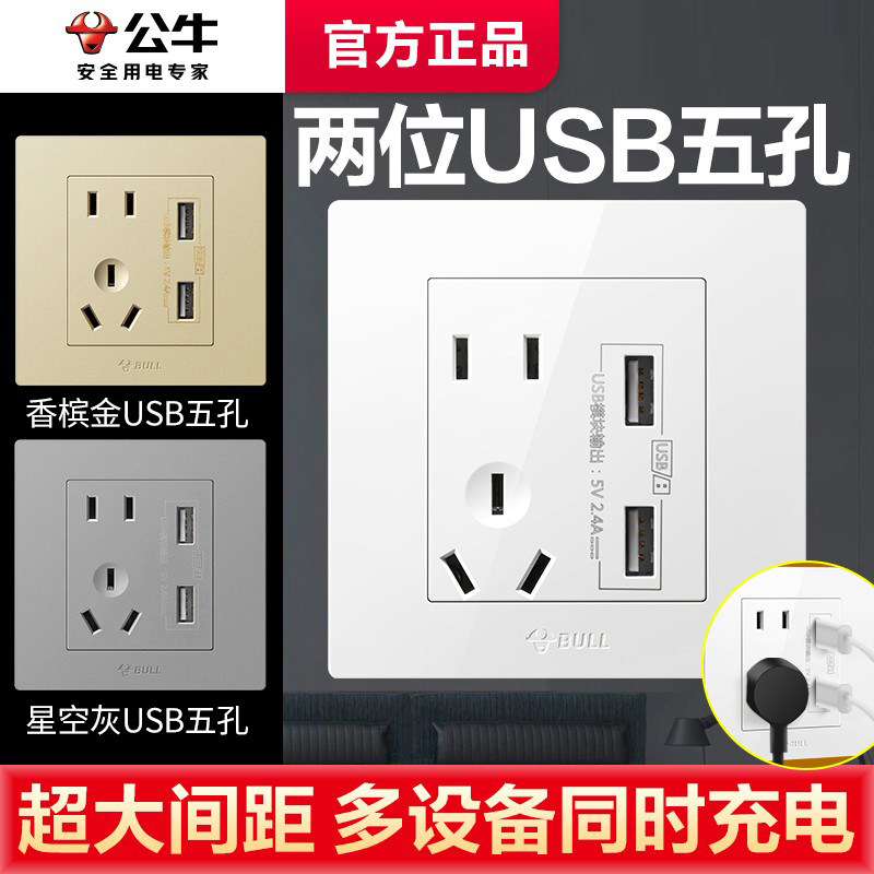 公牛两位usb五孔插座面板图片