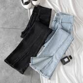 高腰显瘦小个子开叉裤 马蹄喇叭裤 女潮 女2023年新款 百搭微喇牛仔裤