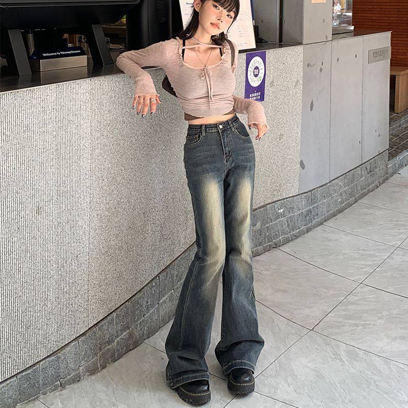 2026复古岩灰色弹力微喇裤时尚百搭高腰显瘦修身超显腿长牛仔裤子,女装/女士精品,牛仔裤,淘宝优惠券,粉丝福利购,淘宝优惠卷