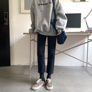 九分黑色百搭新款直筒烟管牛仔裤女春秋季高腰宽松显瘦韩版学生