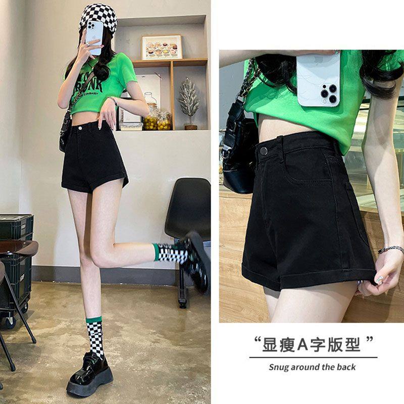 高腰卷边设计牛仔短裤女装2023年新款宽松显瘦辣妹a字阔腿热裤潮
