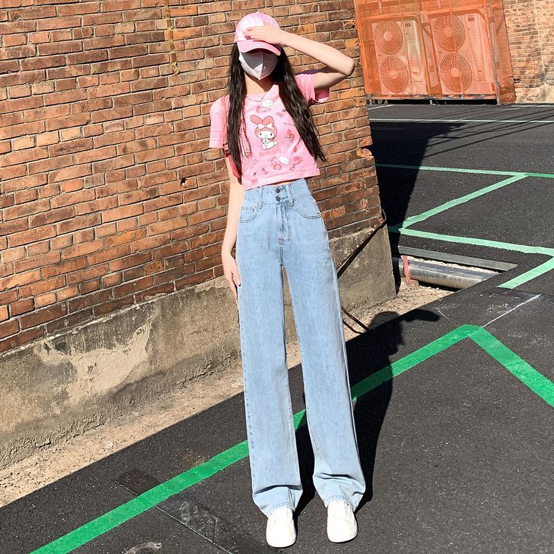 高腰阔腿牛仔裤女2024年春秋新款宽松显高小个子垂感拖地直筒裤子图片