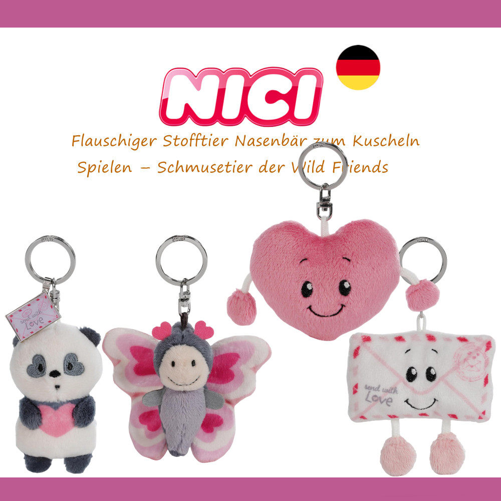 德国NICI专柜正品情侣爱心熊猫蝴蝶信封新品毛绒玩具公仔钥匙扣