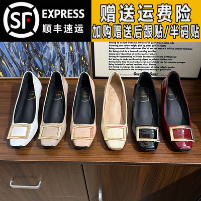 rv方扣方头粗跟通勤风单鞋女马蹄跟真皮2025秋季浅口名媛高跟鞋女