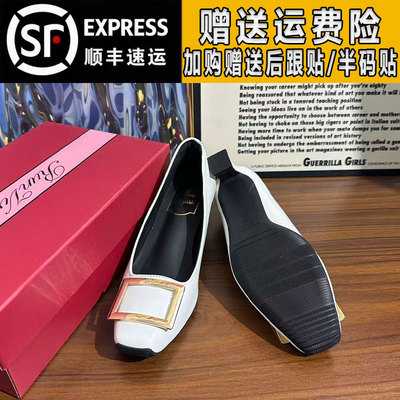 rv方扣方头粗跟浅口单鞋女真皮2025秋季金属名媛通勤马蹄跟高跟鞋