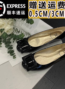 Right Video/rv方扣黑色平底鞋漆皮圆头气质名媛单鞋浅口玛丽珍鞋