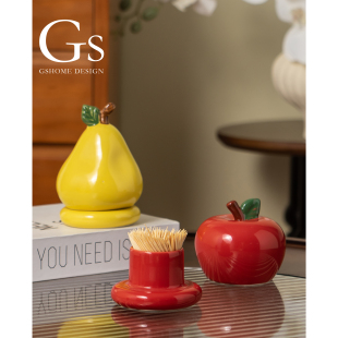 创意苹果牙签收纳盒2025新款 高颜值陶瓷家用牙线筒客厅摆件可爱风