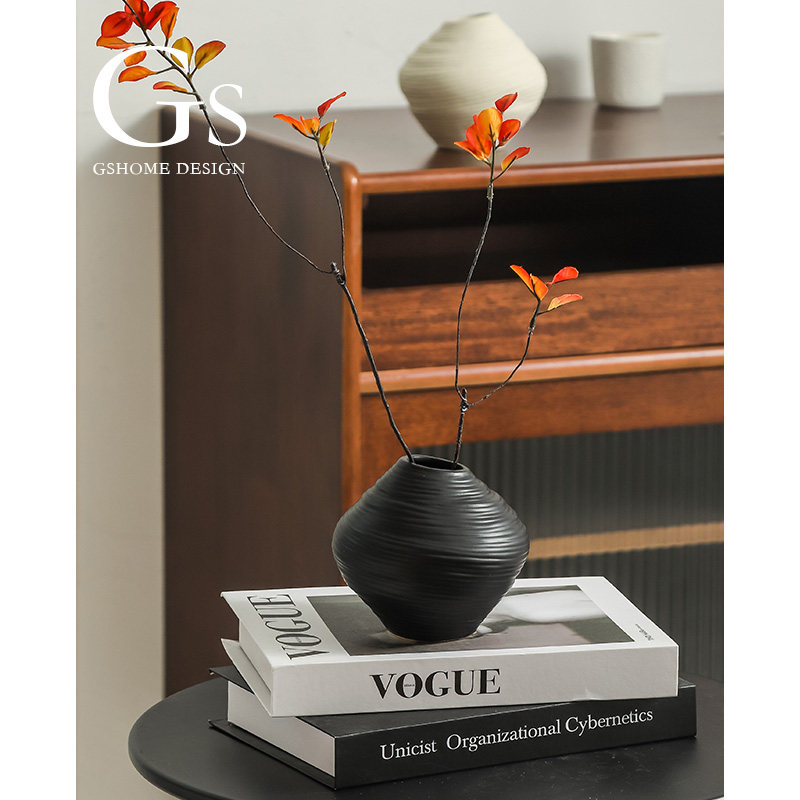 粗陶哑光花瓶设计感客厅玄关茶几小众手工艺术装饰品简约宋式美学