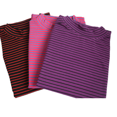 秋衣单件高领单件莱卡棉条纹秋衣