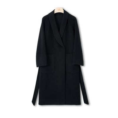 羊绒桑蚕丝青果领翻领大口袋系带