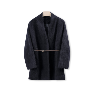 山羊绒皮草感拉毛中长款大衣