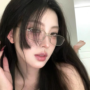 斯文禁欲系金丝眼镜长方形窄框日系男女生平光镜可配近视防蓝光潮