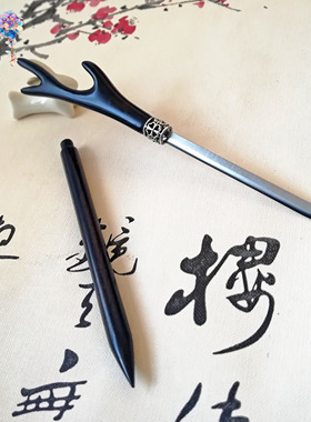 龙角藏剑簪檀木发簪中刀剑簪古风汉服头饰防身古典簪子蜻蜓手工