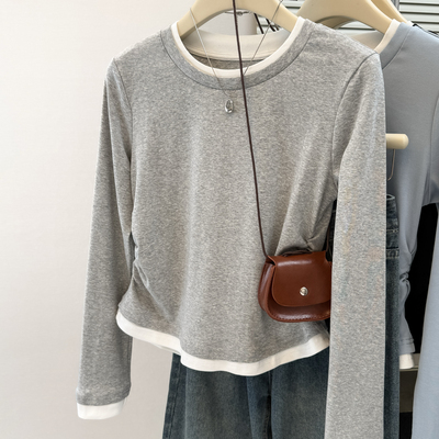 女童纯棉假两件长袖打底T恤