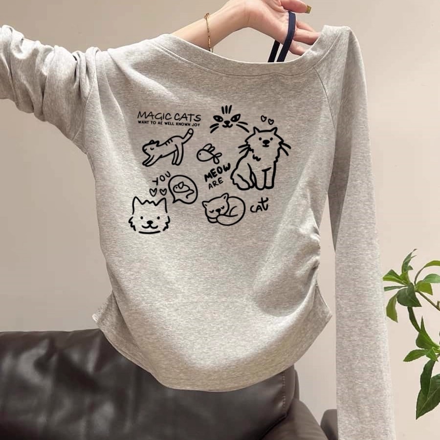 女童灰色长袖t恤修身显瘦