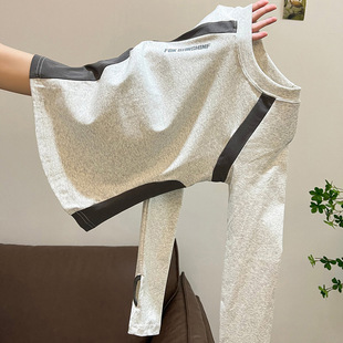 女童花灰色美式高街休闲长袖T恤2025早秋新款绝美巨好看单穿上衣