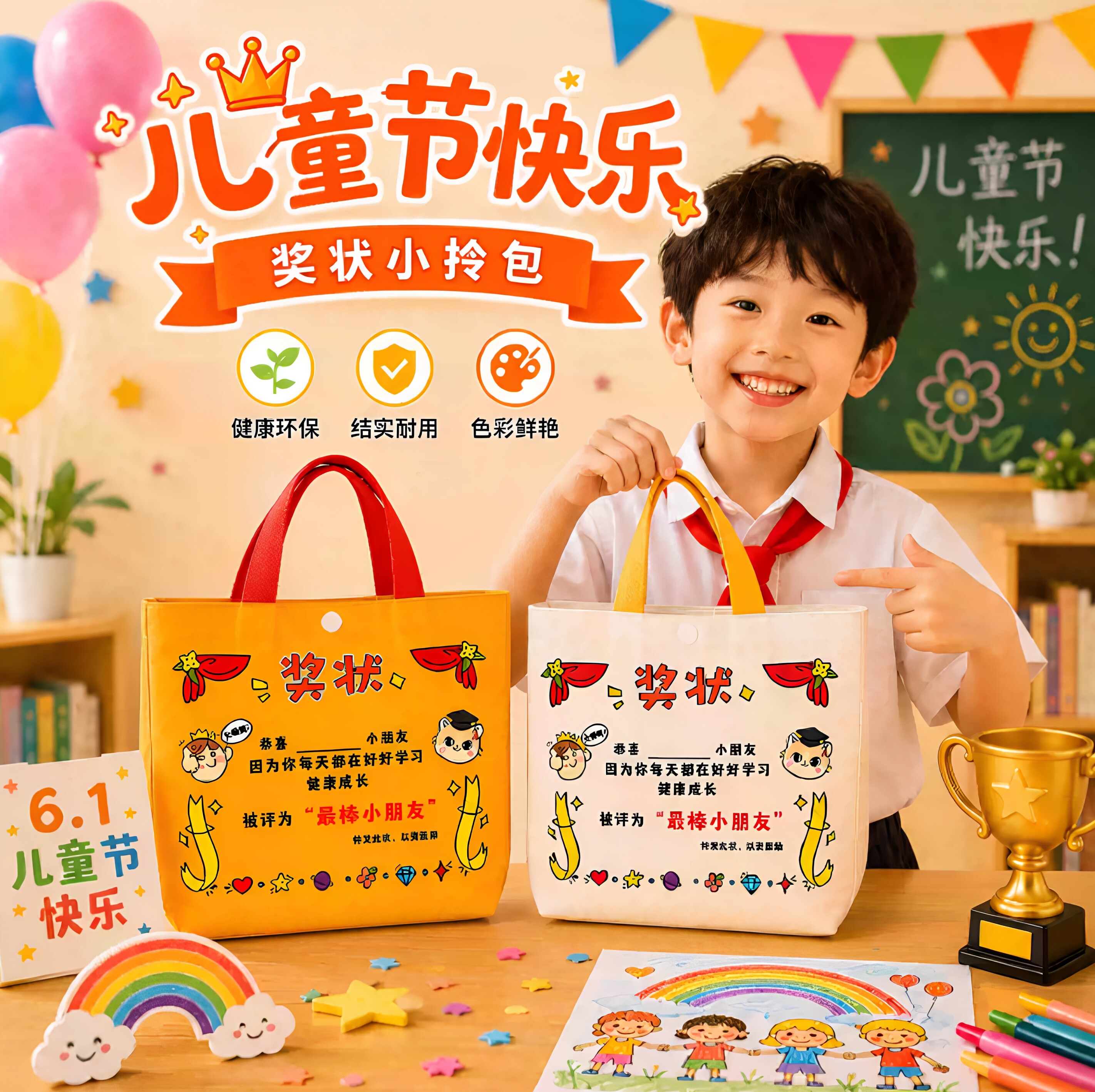 儿童毕业礼卡通儿童奖状手提袋可爱学生礼品袋金榜题名帆布袋礼袋