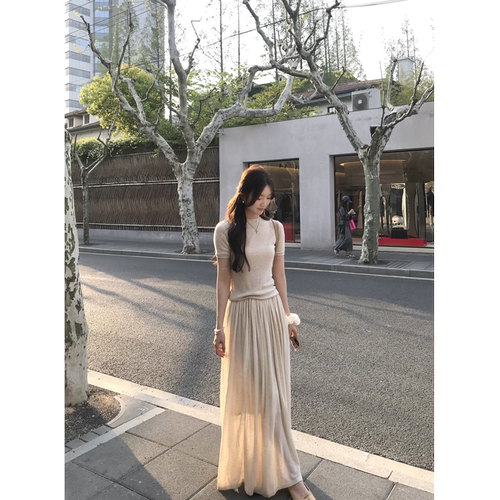 天丝亚麻短袖T恤斗篷上衣半身裙