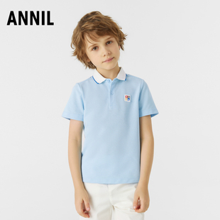 安奈儿童装男童POLO衫翻领短袖针织衫2024夏季新款儿童薄款T恤衫
