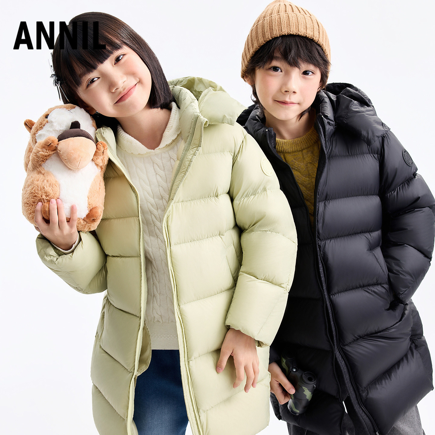 安奈儿童男童女童装长款带帽羽绒服2025冬季新款加厚保暖外套三防