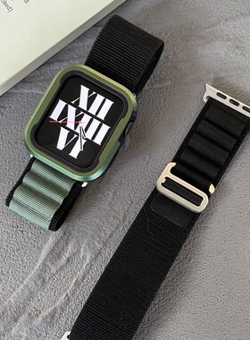 适用苹果手表46mm尼龙表带iwatchs11表带ultra高山回环编织表带