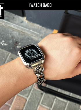 复古浮雕金属表带适用iwatchS10表带苹果手表S1145mm表带保护壳