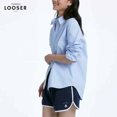 iamLOOSER 夏季系列 廓形夏日轻盈蓝白条纹衬衫长袖休闲度假风