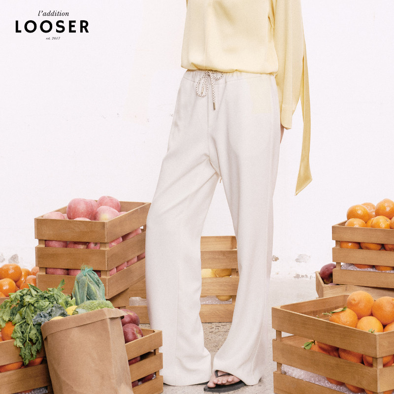 iamLOOSER 春季系列 白色系带直筒长裤老钱风垂顺显瘦松弛感