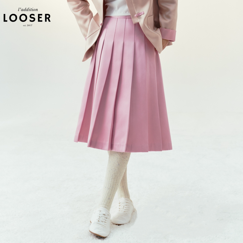LOOSER中长款A字百褶半裙