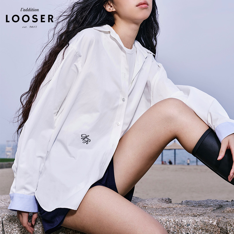 iamLOOSER 夏季系列 松弛高智感老钱风刺绣白衬衫宽松廓形长袖女