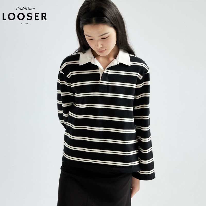 LOOSER廓形黑白条纹长袖polo