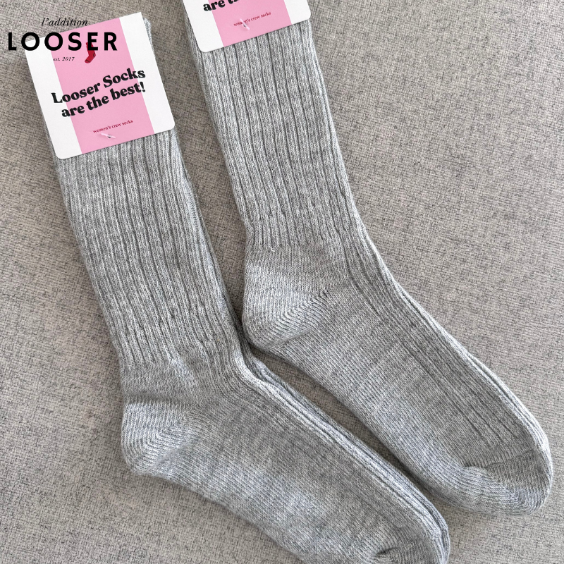 iamLOOSER节日特别系列经典款亚麻灰色螺纹女袜保暖百搭ins风均码