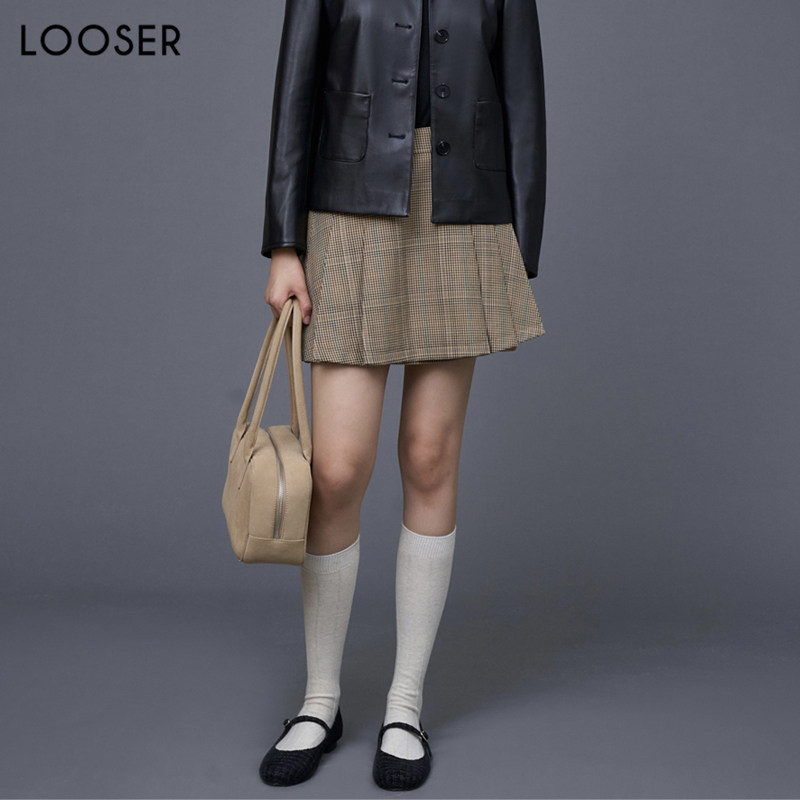 LOOSER学院风格纹A字迷你百褶裙
