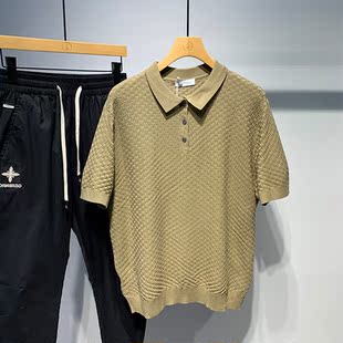 休闲上衣商务男装 冰丝透气翻领POLO衫 打底衫 格子时尚 高端舒适半袖