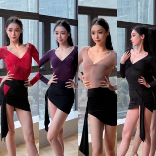 舞月LOYAL舞服V领上衣韩系扭结纯欲风拉丁国标舞服自带胸垫底裤