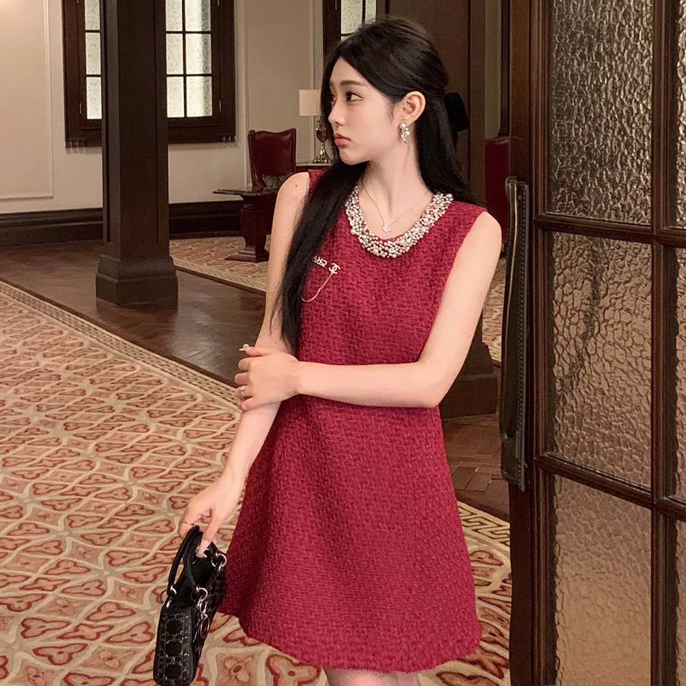 小香风背心裙毛呢连衣裙
