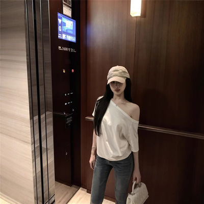 搭配高腰阔腿裤 牛仔裤 老爹裤百褶短裙的的上衣服女网红短袖T恤
