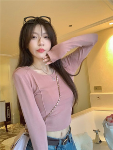 女上衣长袖外穿子的背带裤打底搭配T恤小衫修身牛仔秋衣春秋内搭