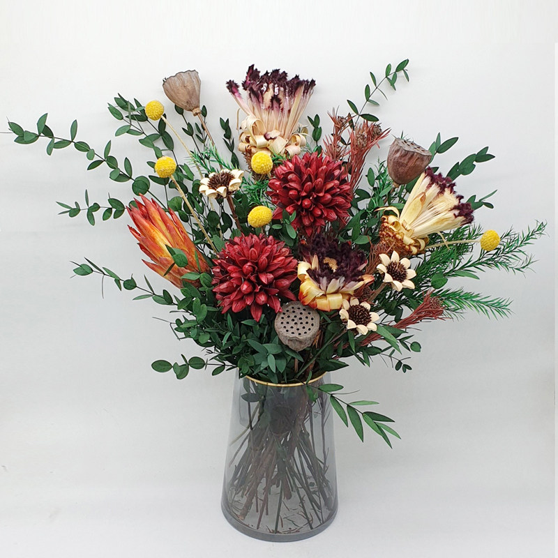 招财干花花束进口花材真花永生花带瓶插花餐桌办公桌装饰轻奢摆件