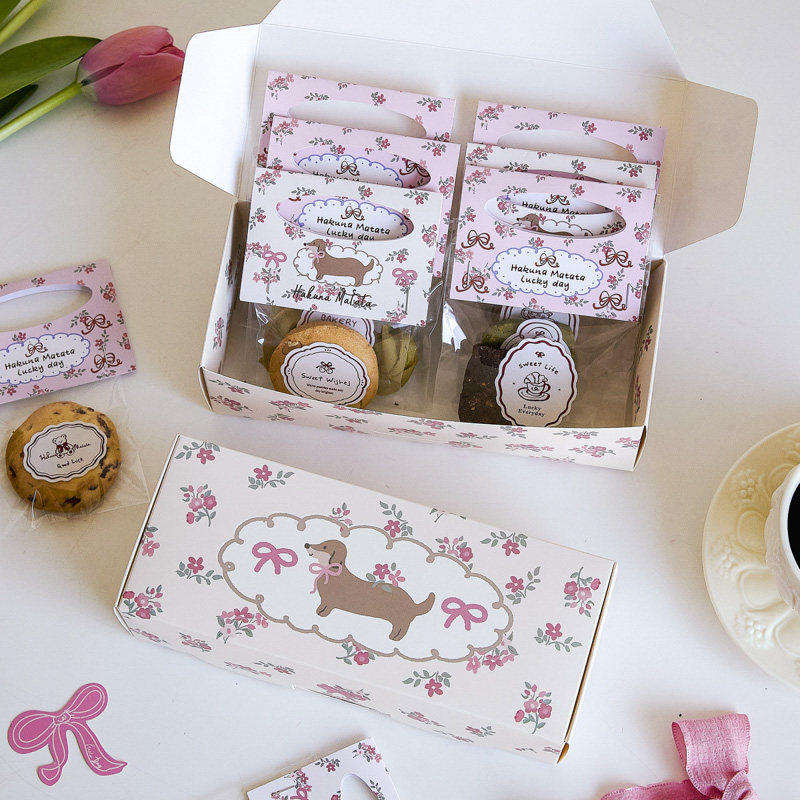 新款粉色烘焙饼干曲奇雪花酥糖果长条盒包装盒围边装饰盒子打包盒