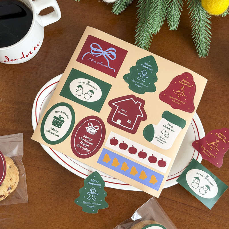 圣诞不干胶标签贴纸烘焙饼干面包点心糖果雪花酥蛋黄酥封口贴外卖